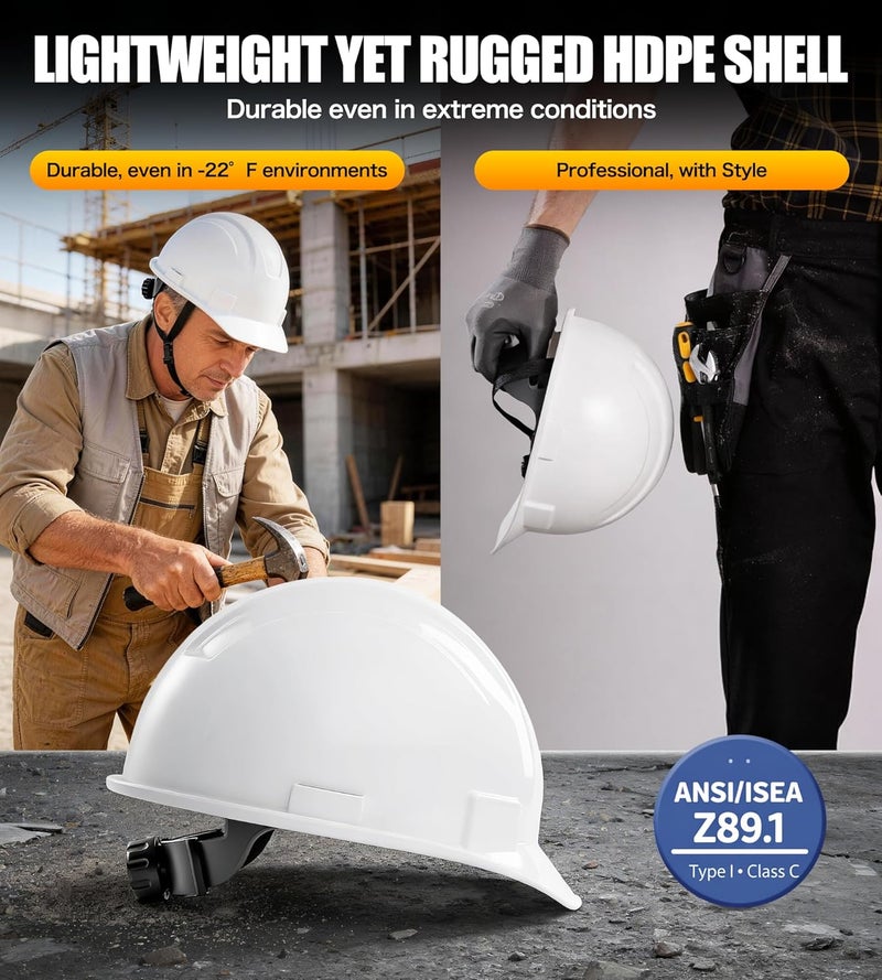AnTools White Cap Style Hard Hat, OSHA Construction Work Approved, 4-Point Adjustable Suspension, ANSI Z89.1 - Image 5